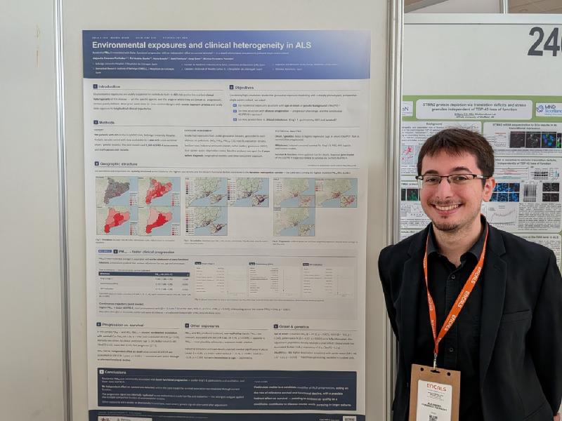 Alejandro Caravaca Puchades beside his environmental-exposures poster at the ENCALS Meeting 2026